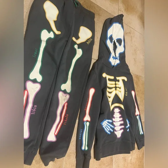 Boden Skeleton Hooded Sweatshirt Size 7/8 Sweatpants Size